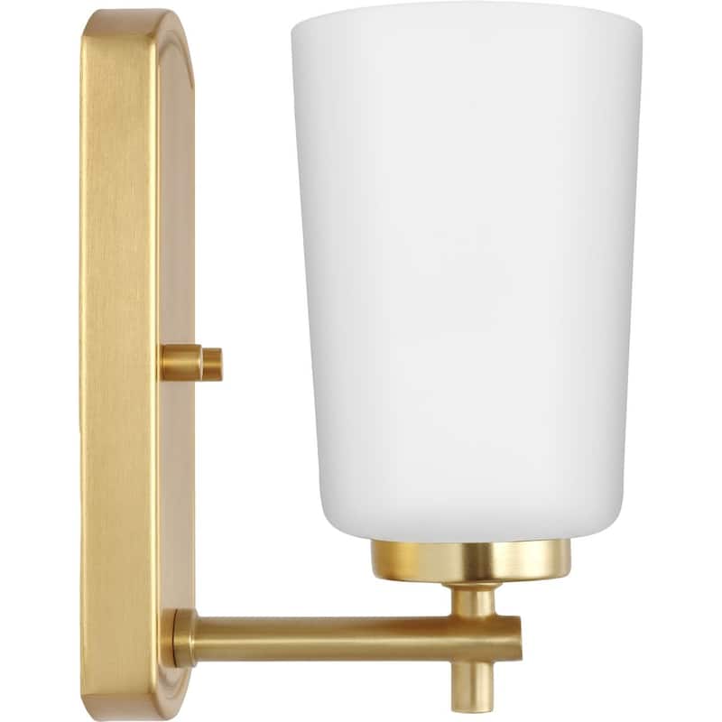 Adley Collection One-Light Satin Brass Etched Opal Glass New Traditional Bath Vanity Light - 4.5 in x 6 in x 7.75 in