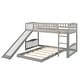 preview thumbnail 5 of 7, Simple Casual Style Gray Twin Over Twin Floor Bunk Bed Wood Loft Bed with Slide and Ladder