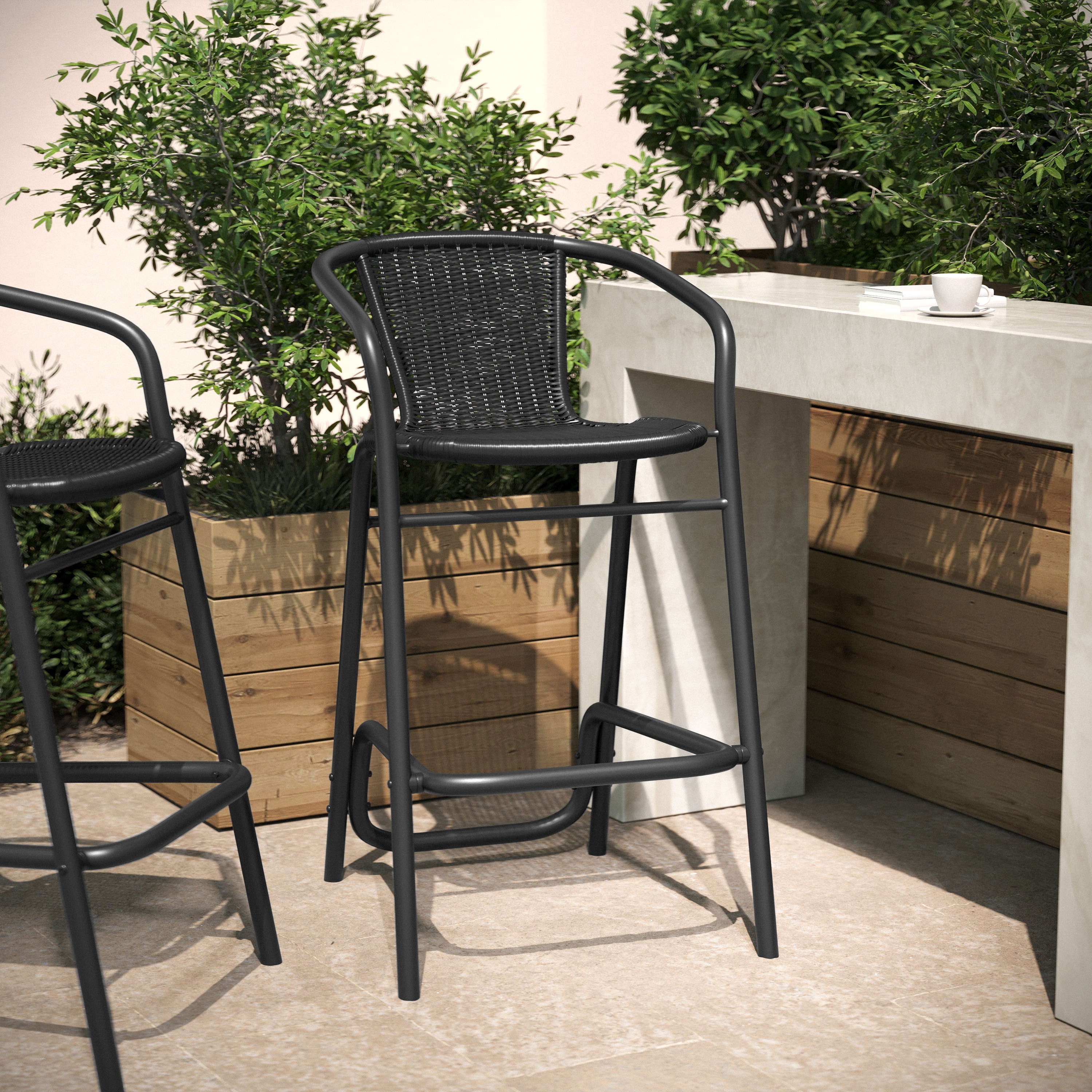 Commercial Indoor-Outdoor Single Rattan Restaurant Barstool with Aluminum Frame