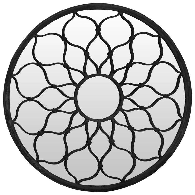 vidaXL Patio Mirror Black 23.6x1.2" Iron Round for Patio Use - 23.6 x 1.2"