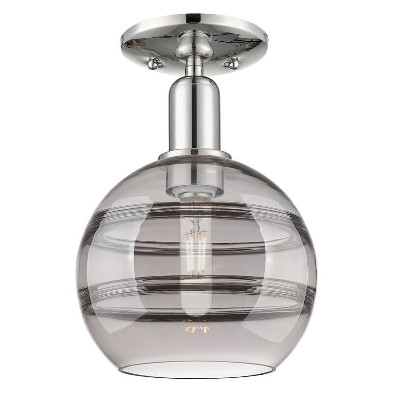 Innovations Lighting 716-1C-12-8 Rochester Semi-Flush Rochester 8" - Polished Nickel / Light Smoke
