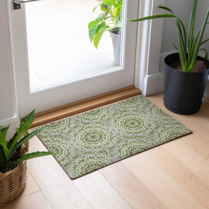 Machine Washable Indoor/ Outdoor Chantille Boho Moroccan Rug - Green - 1'8" x 2'6"