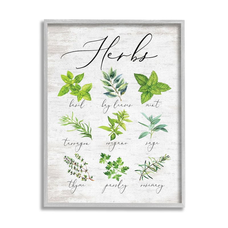 Stupell Kitchen Herb Reference Chart Garden Fresh Home Seasoning Framed Wall Art - 16 x 20 - Grey