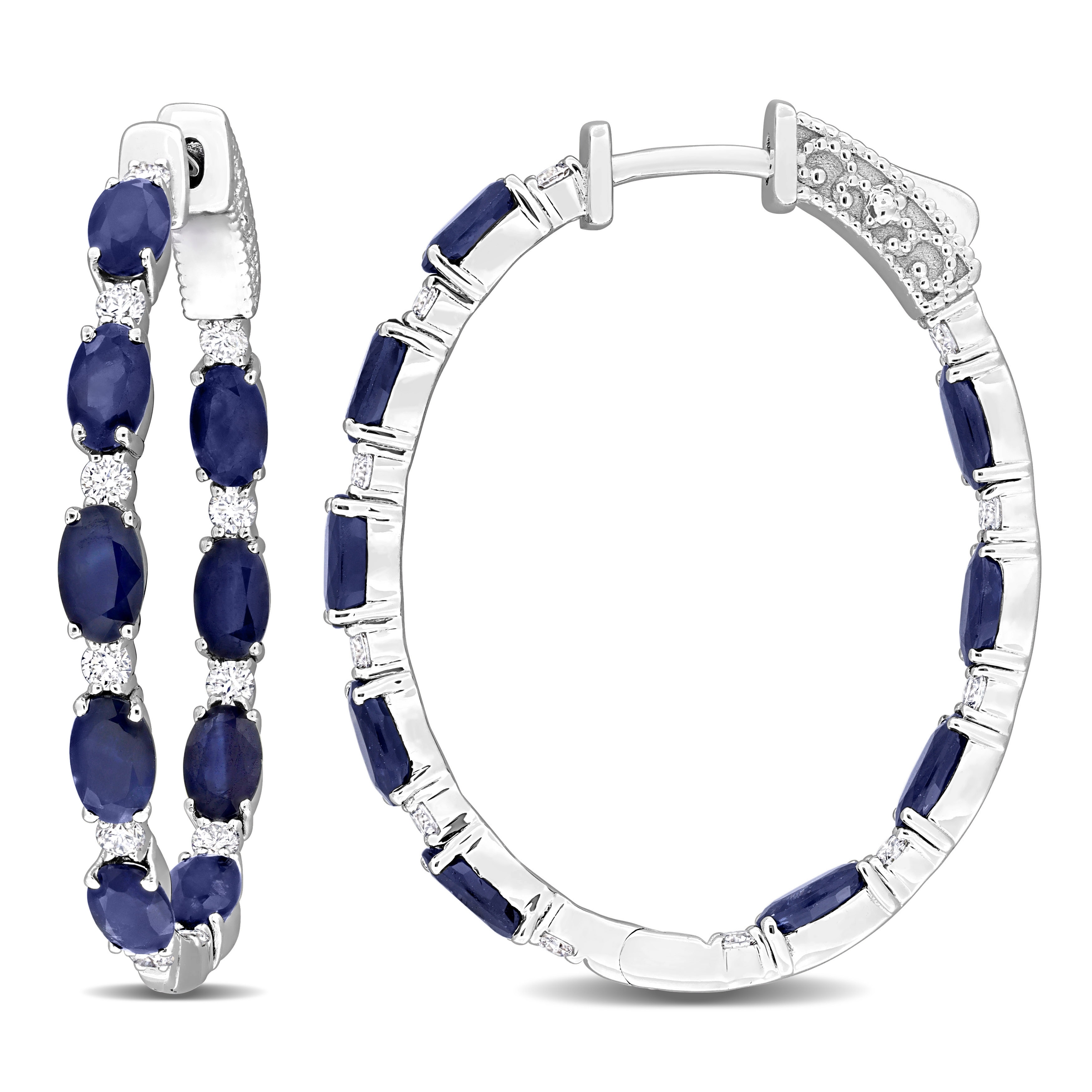 Miadora 5 3/8ct TGW Sapphire and 2/3ct TDW Diamond Inside-Out Hoop earrings 14k White Gold