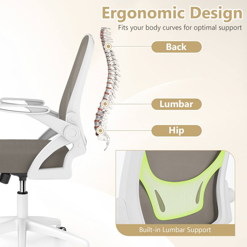 Costway Mesh Office Chair with Lumbar Support & Flip-up Arms Rolling - See Details