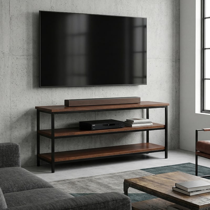 WYNDENHALL Rhonda SOLID MANGO WOOD 60 inch Wide Industrial TV Media Stand For TVs up to 65 inches - 60"w x 18"d x 26" h