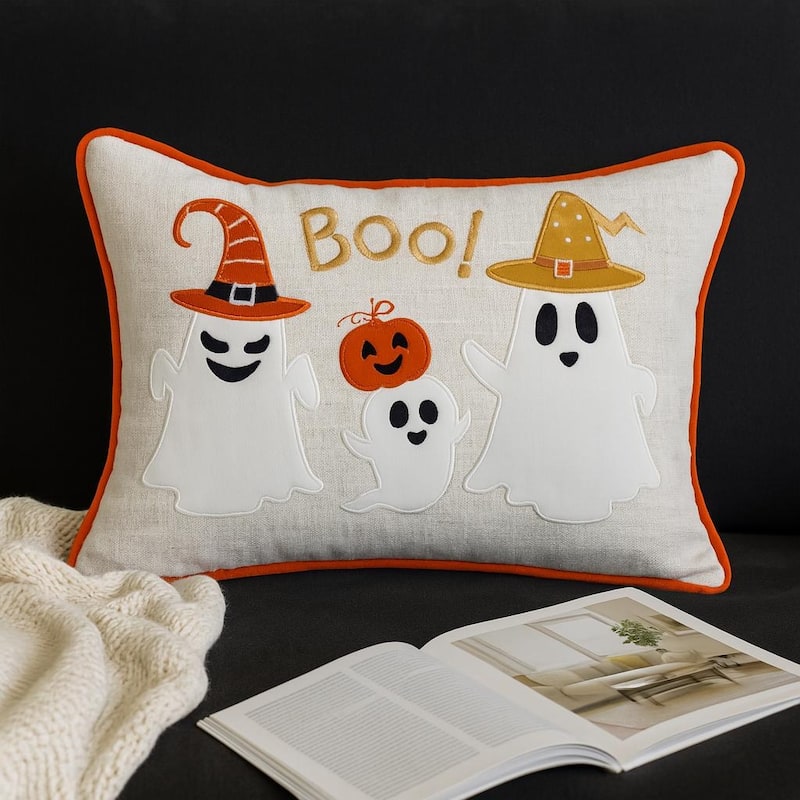 Halloween Ghost Throw Pillow Velvet Cover with Insert 14x20 Inches