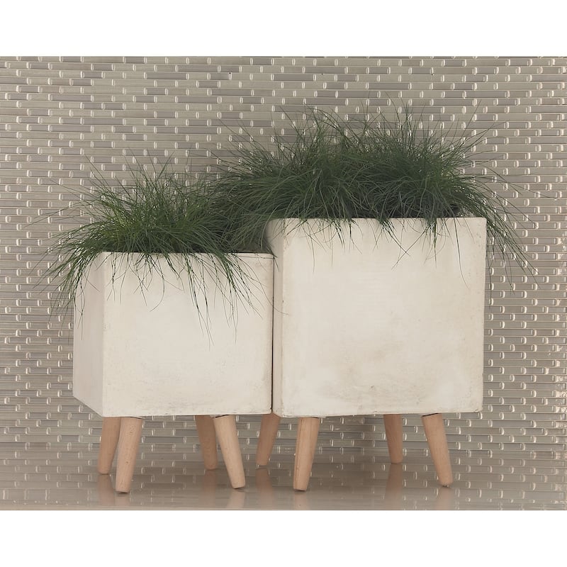 White Light Grey or Grey Fiber Clay Boho Modern Planter Pot (Set of 2) - S/2 15", 18"H