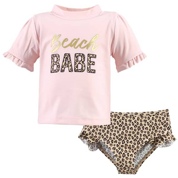 slide 1 of 1, Hudson Baby Infant Girl Swim Rashguard Set, Beach Babe 12-18 Months - Beach Babe
