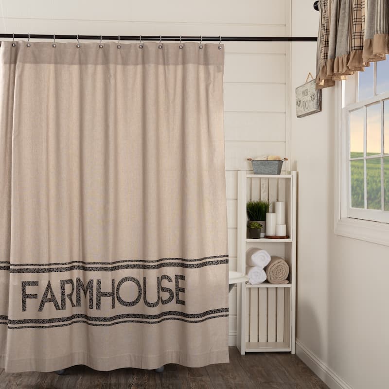 Sawyer Mill Charcoal Farmhouse Shower Curtain 72x72 - Shower Curtain 72x72 - Khaki/Asphalt