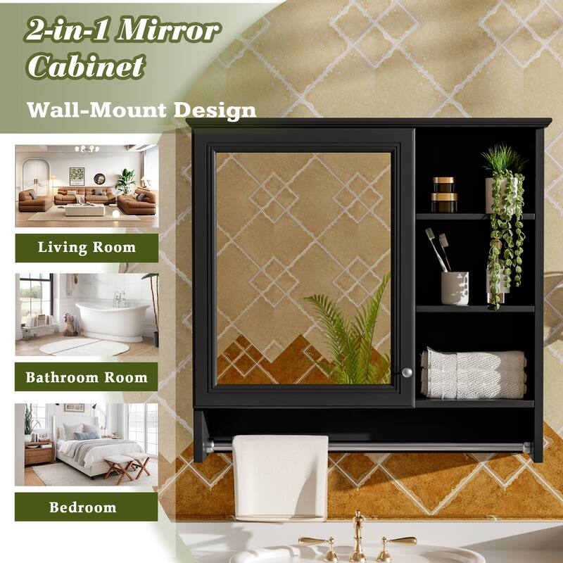 30 inch Wall-Mount 2-in-1 Mirror Cabinet with Adjustable Shelf, Soft-Closing Hinges, High-Quality MDF