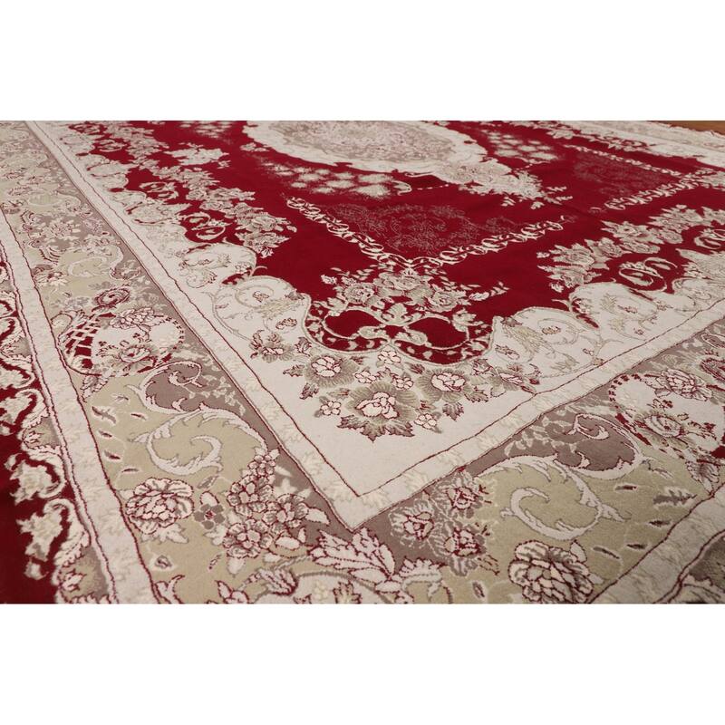 Victorian Style Tabriz Turkish Area Rug Medallion Machine Made Carpet - 9'9" x 13'5"