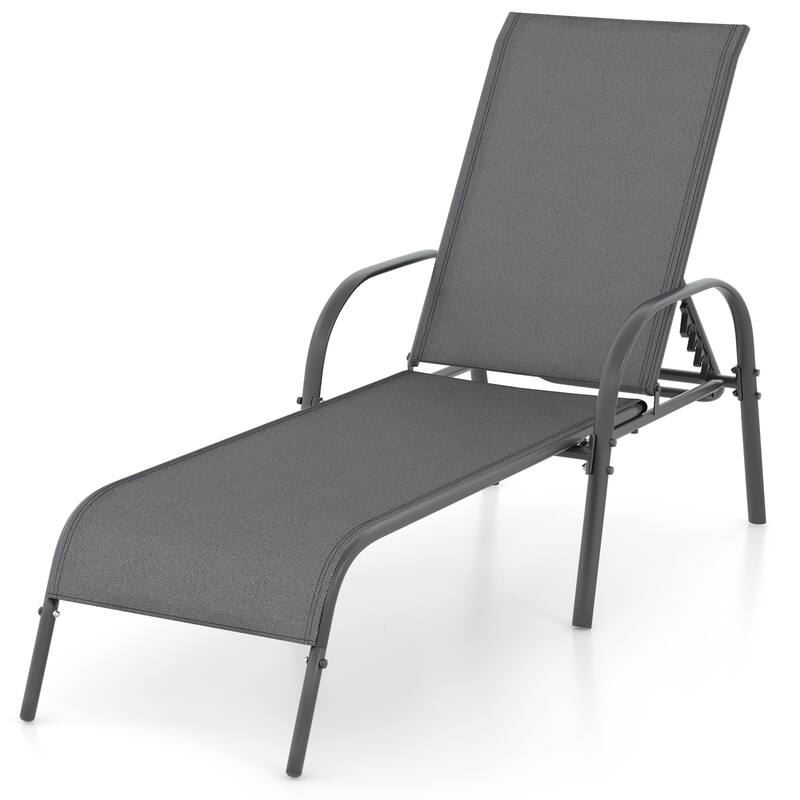 Gymax 2PCS Patio Lounge Chair Chaise w/ Adjustable Reclining Armrest