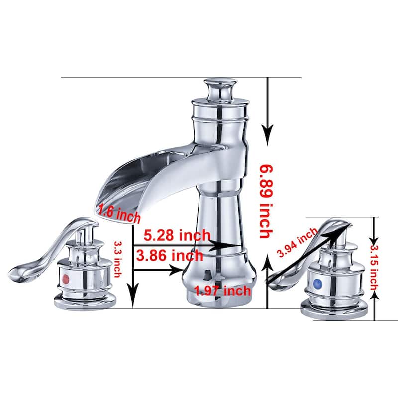 Double Handle Widespread Bathroom Faucet 8 Inch Waterfall Bathroom Sink Faucets 3 Holes Elegent Modern Basin Vanity Taps