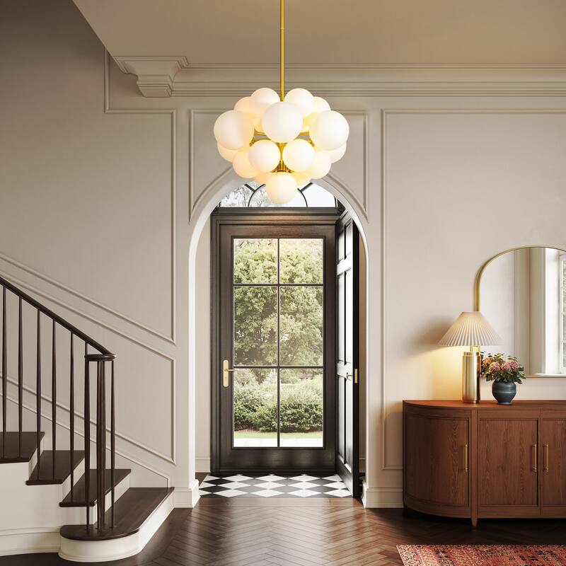 19-Light Brass Modern Glass Globe Bubble Chandelier Dining Room Light with Creative Grape Shape