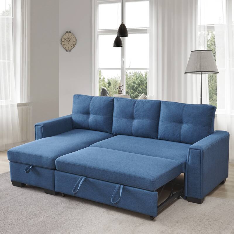 Tufted Sectional Chaise Sofa Sleeper with Storage