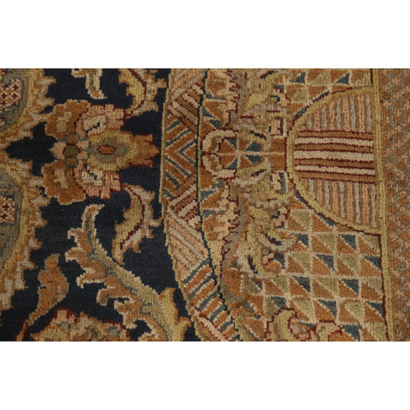 Hand Knotted Oriental 100% Wool Carpet Traditional Medallion Navy Blue & Blues Agra Area Rug - 13' 0'' X 12' 9''