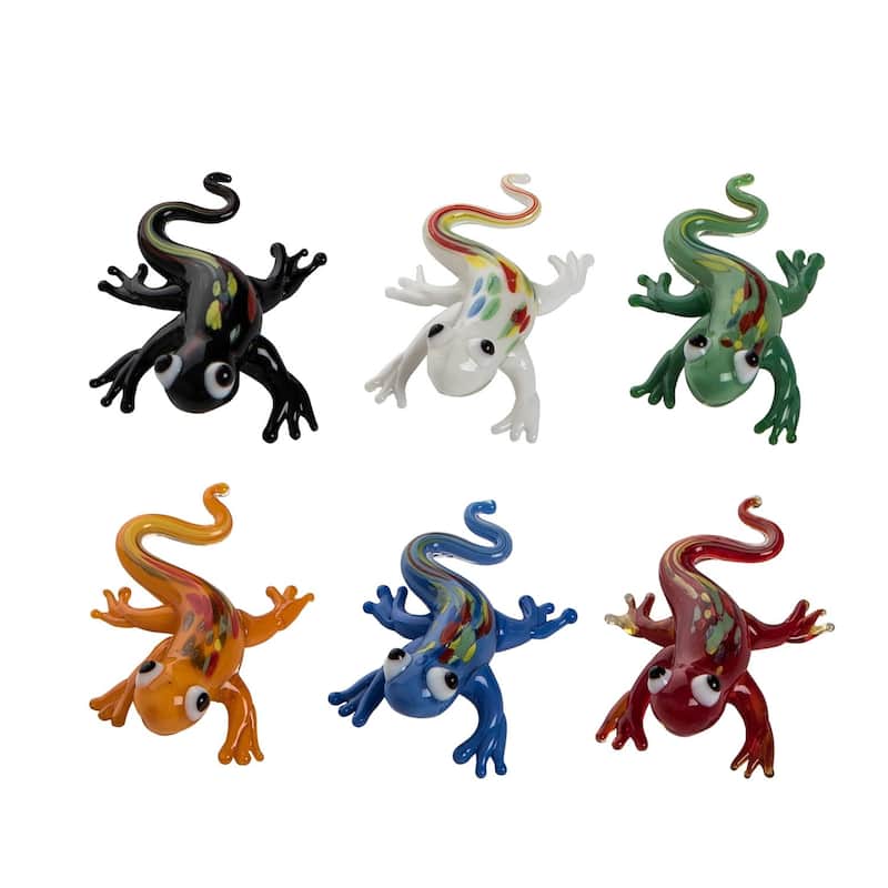 Set Of 6 Mini Glass Geckos Figure Figurine Home Decor Tropical Beach 1.81 x 1.38 x 0.59