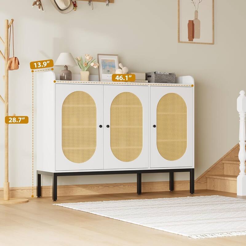 Rattan 3-Door Shoe Cabinet with Adjustable Shelves
