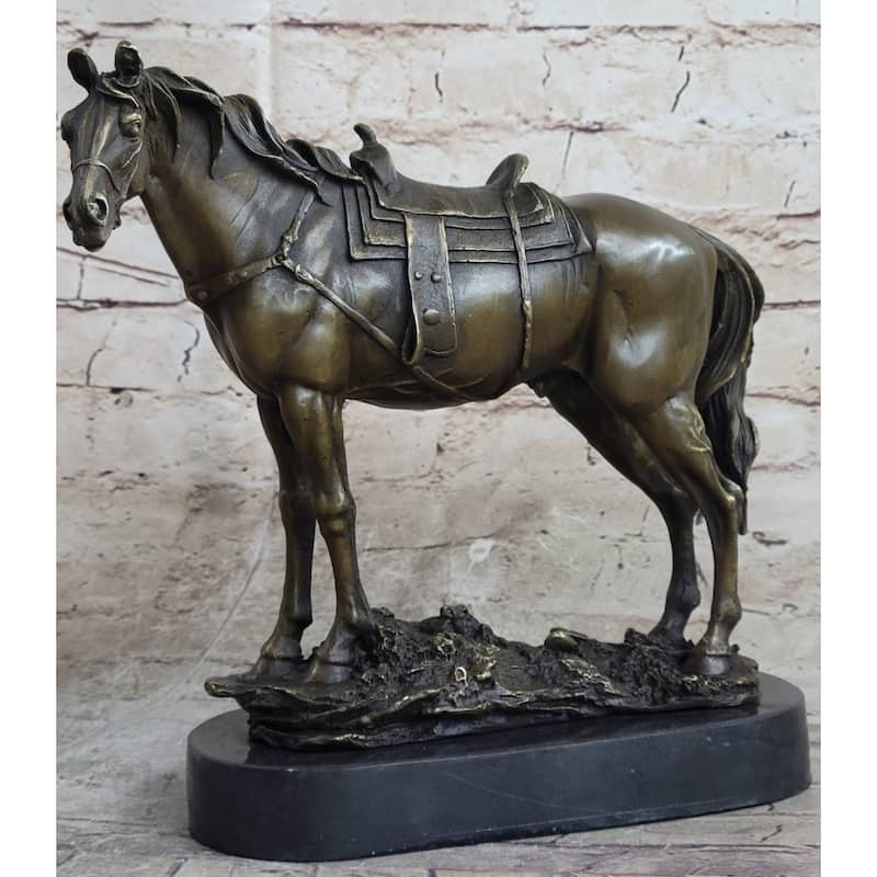 Large Original Loving Horse With His Saddle Western Art Cowboy Bronze Sculpture