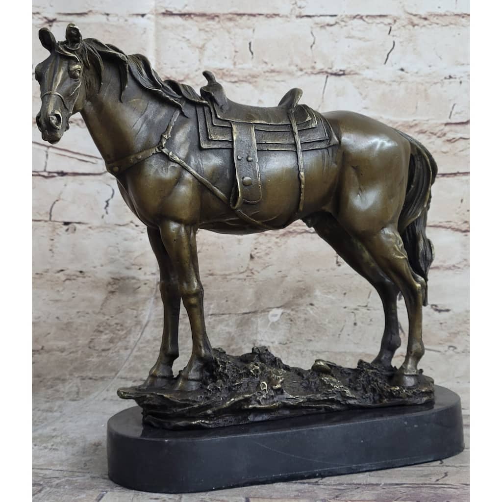 Large Original Loving Horse With His Saddle Western Art Cowboy Bronze Sculpture