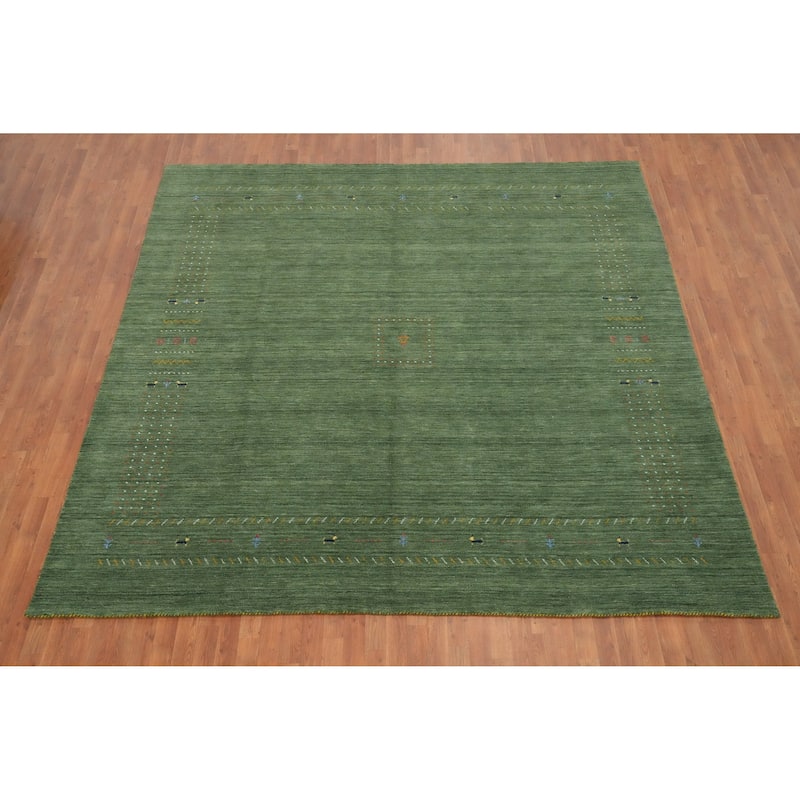 Hand Knotted Oriental 100% Wool Carpet Tribal Animal Pictorial Green Gabbeh Area Rug - 9' 8'' X 9' 9''