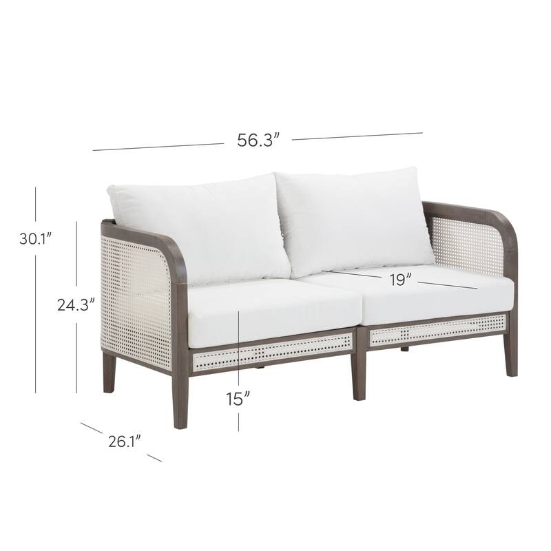 Twila Bohemian Outdoor Upholstered Rattan Patio Seating with Solid Wood Frame