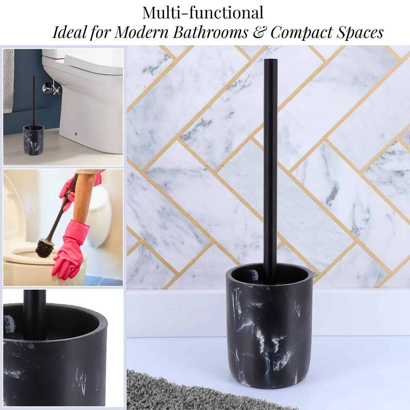 Marble Toilet Brush and Holder Set - 4 L x 4 W x 15.2 H