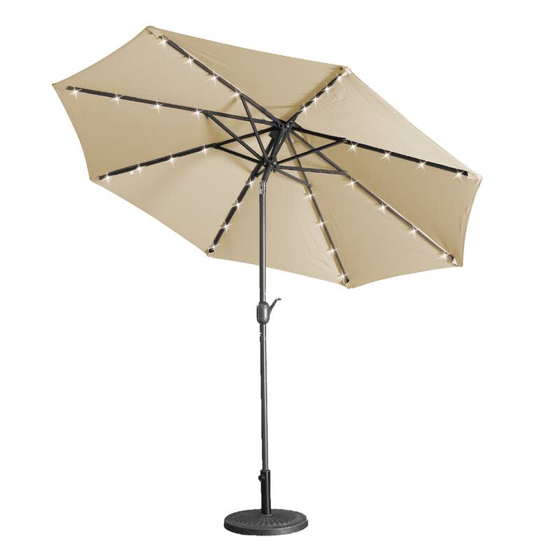 9Ft Patio Market Umbrella with 32 LED Round Solar - Tan