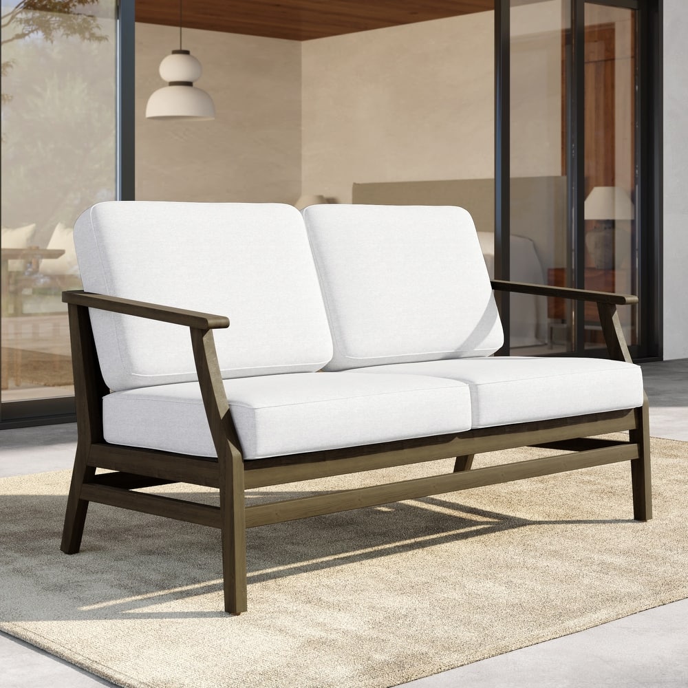 Outdoor Teak Wood Loveseat Sofa with Water-Resistant Cushions