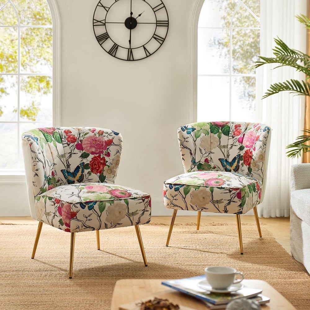 Almira Contemporary Upholstered Armless Side Chair with Tufted Back Set of 2 by HULALA HOME