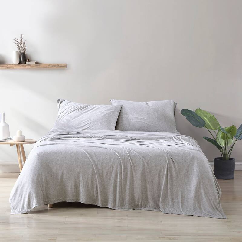 Brielle Home TENCEL Modal Beech Tree Fiber Sheet Set - Heather Light Grey - Twin XL