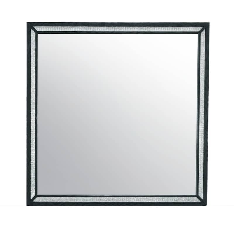 HomeRoots 37" Black Faux Crystal And Wood Dresser Mount Framed Mirror - 44.09 in. x 37.01 in. x 0.98 in.