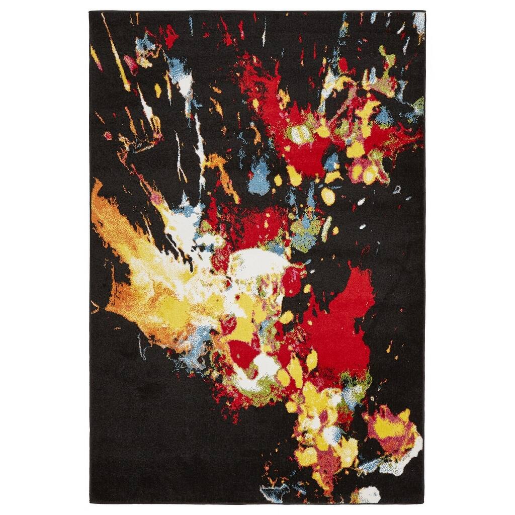 Black Abstract Explosion Area Rug - Overstock - 34736924