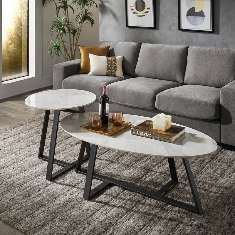 Jurmala Glossy Sintered Stone with Grey Metal Base Tables by iNSPIRE Q Modern