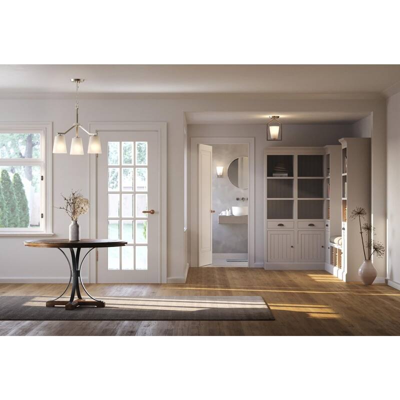 Vertex Collection One-Light Brushed Nickel Etched White Contemporary Semi-Flush Mount - 7.37 in x 5 in x 11.62 in