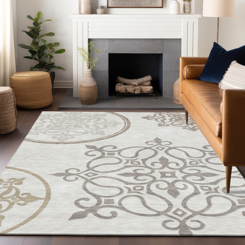 Machine Washable Indoor/ Outdoor Chantille Bold Medallion Rug