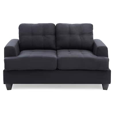 Flared Arm Microfiber Tufted Straight Sofa - 58" - Black