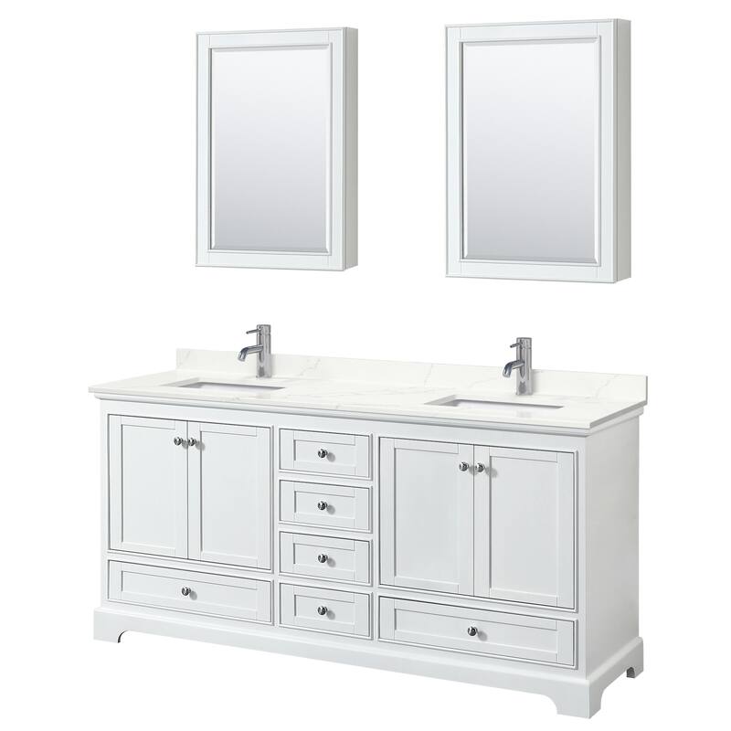 Wyndham Collection WCS202072D-QTZ-UNSMED Deborah 72" Free Standing - White / Giotto Quartz Top / Polished Chrome
