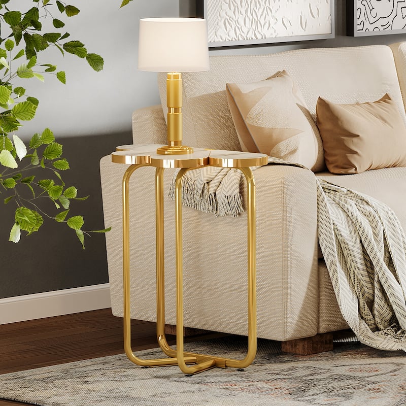 Small Modern Side/End Table with Marble Top for Living Room - 25.9'' H X 23.6'' W X 21.6'' D