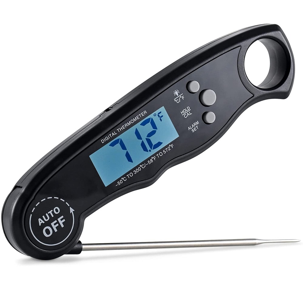 Elitra Home Waterproof Instant Digital Meat Thermometer Super Fast Precise for Cooking Folding Probe with Backlight,Black
