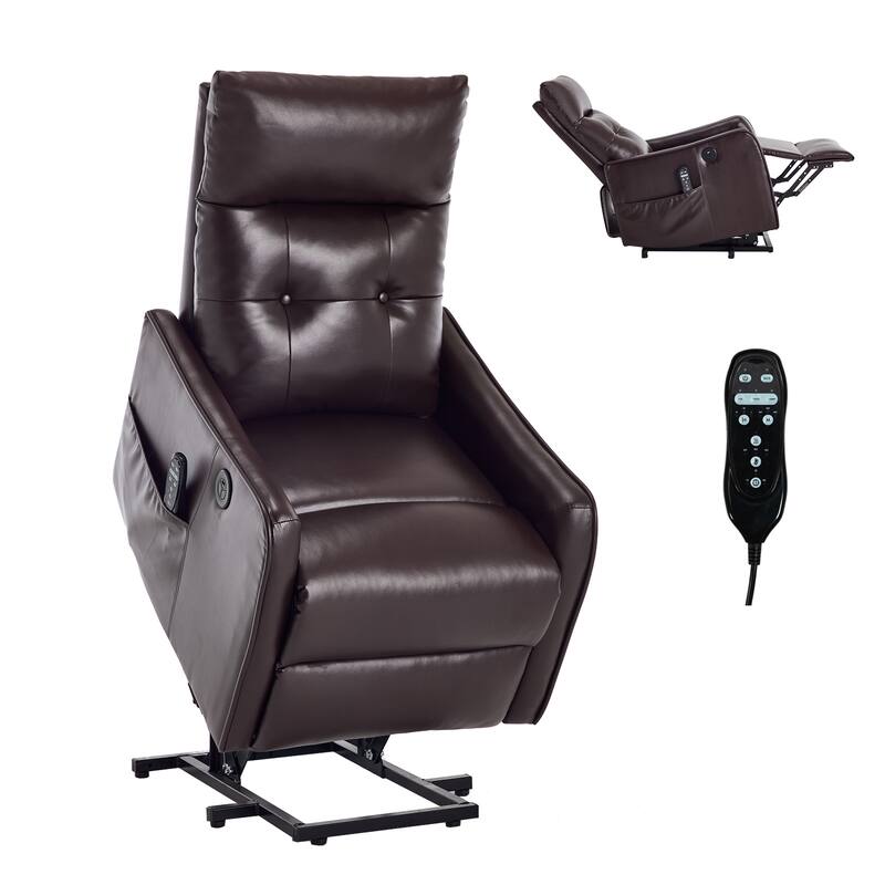 PU Leather Power Lift Recliner Chair with Massage & Heat, Single Motor Heavy Duty Electric Recliner, Sofa Chair with USB Port