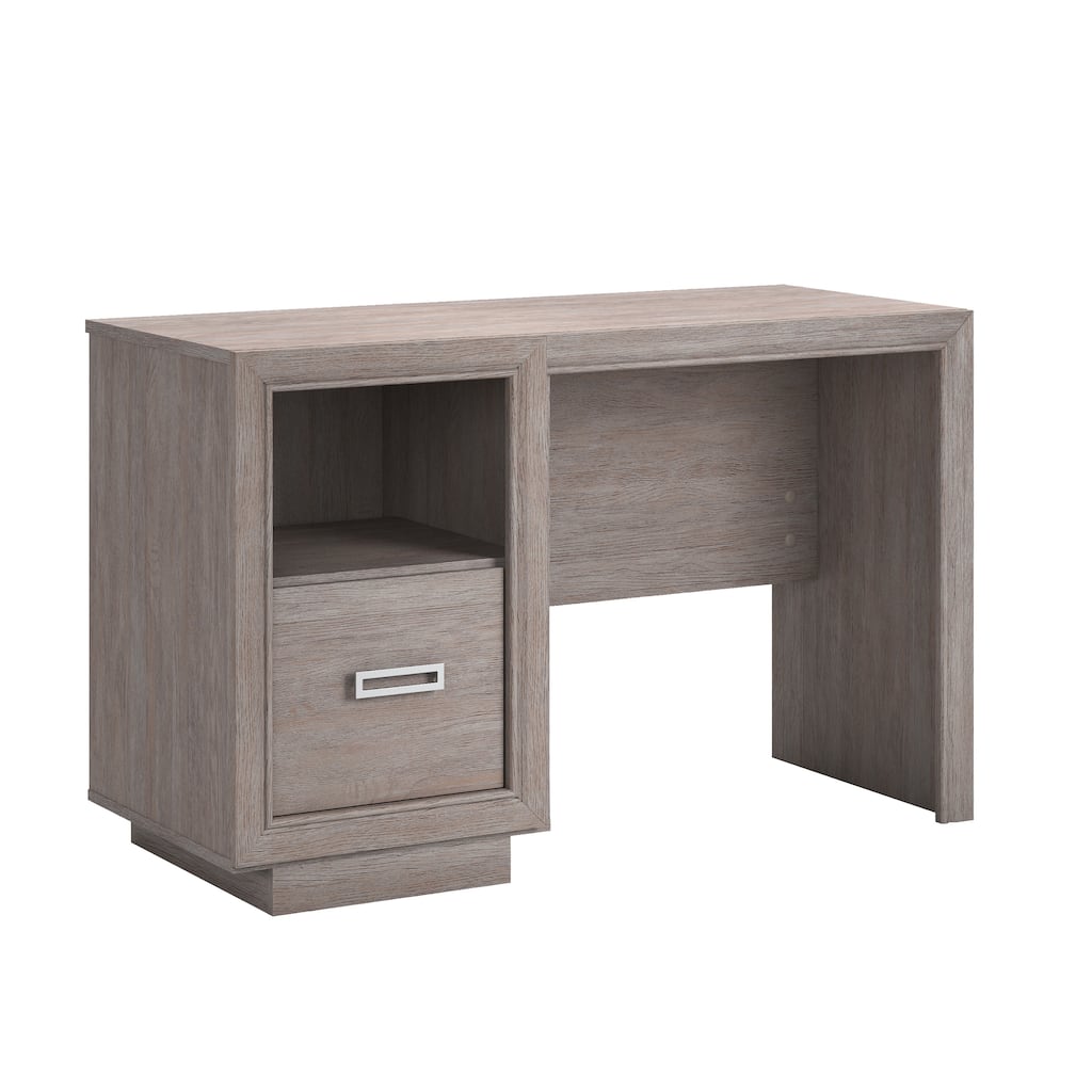 Wood Modern Desk with a File Drawer, Medium Gray