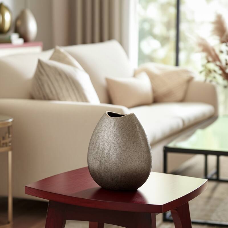 Ceramic Teardrop Textured Surface Vase - Silver