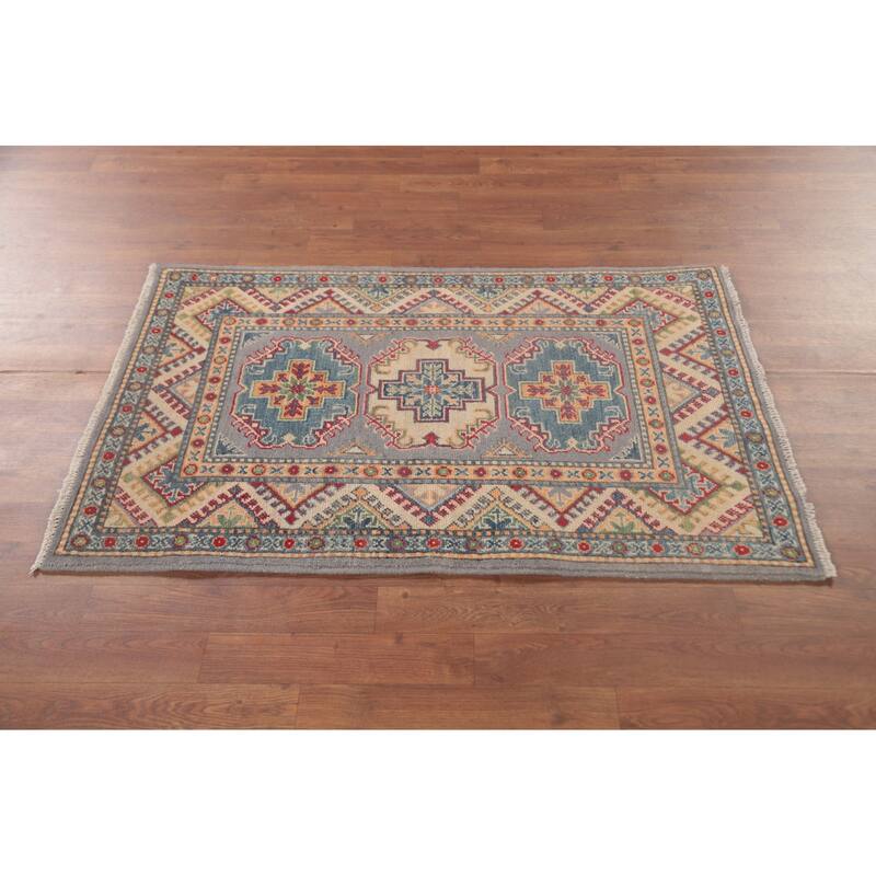 Geometric Kazak Oriental Foyer Rug Handmade Traditional Wool Carpet - 2'9" x 4'1"