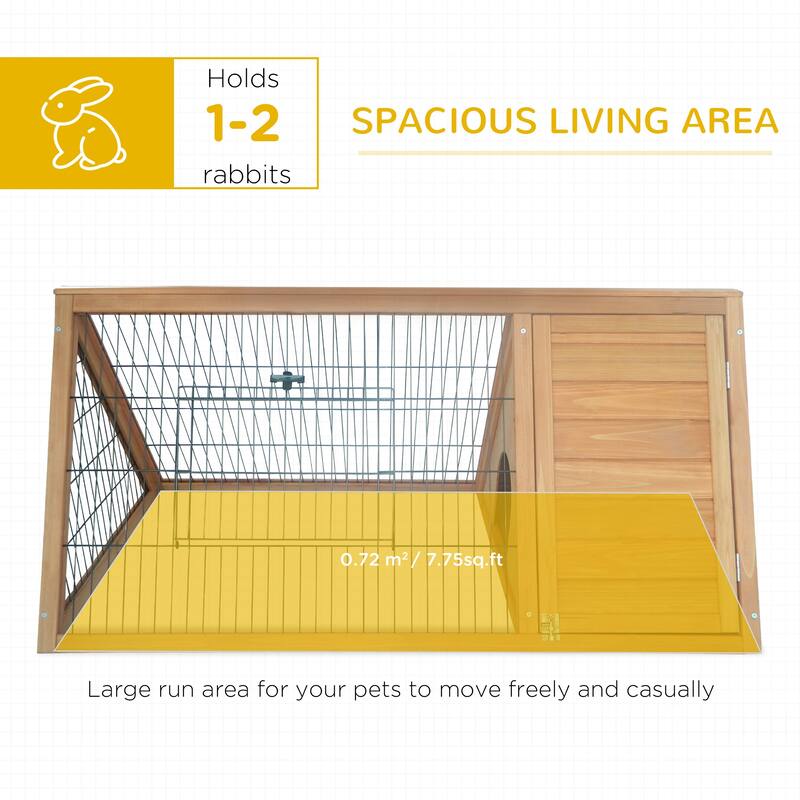 Natural Fir Wood Pet House with Steel Wire Run and Indoor Sleeping - 45.75" L x 24.5" W x 20.75" H