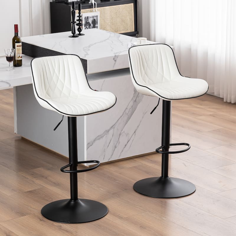 Adjustable Bar Stools Set of 2, Faux Leather Swivel Bar Chairs - White