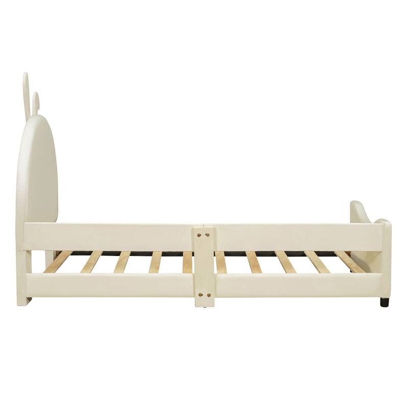 Twin Upholstered Daybed with Fun Rabbit Ear-Shaped Headboard, Velvet Finish, and Sturdy Wood Frame - Grey/Beige/Pink