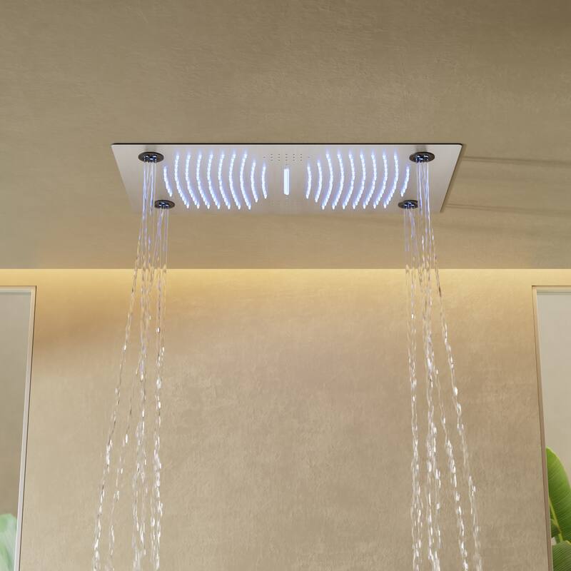 Thermostatic Shower System, 64-Color LED Mood Lighting 3-Functions Shower Head with Bluetooth Music & 6 Body Jets
