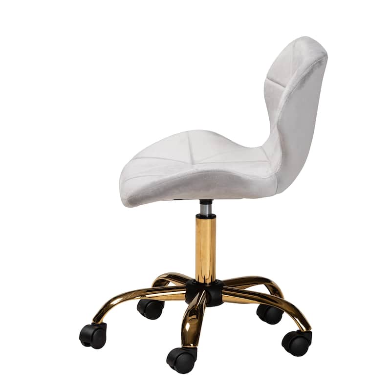 Savara Contemporary Glam and Luxe Velvet Fabric and Gold Metal Swivel Office Chair